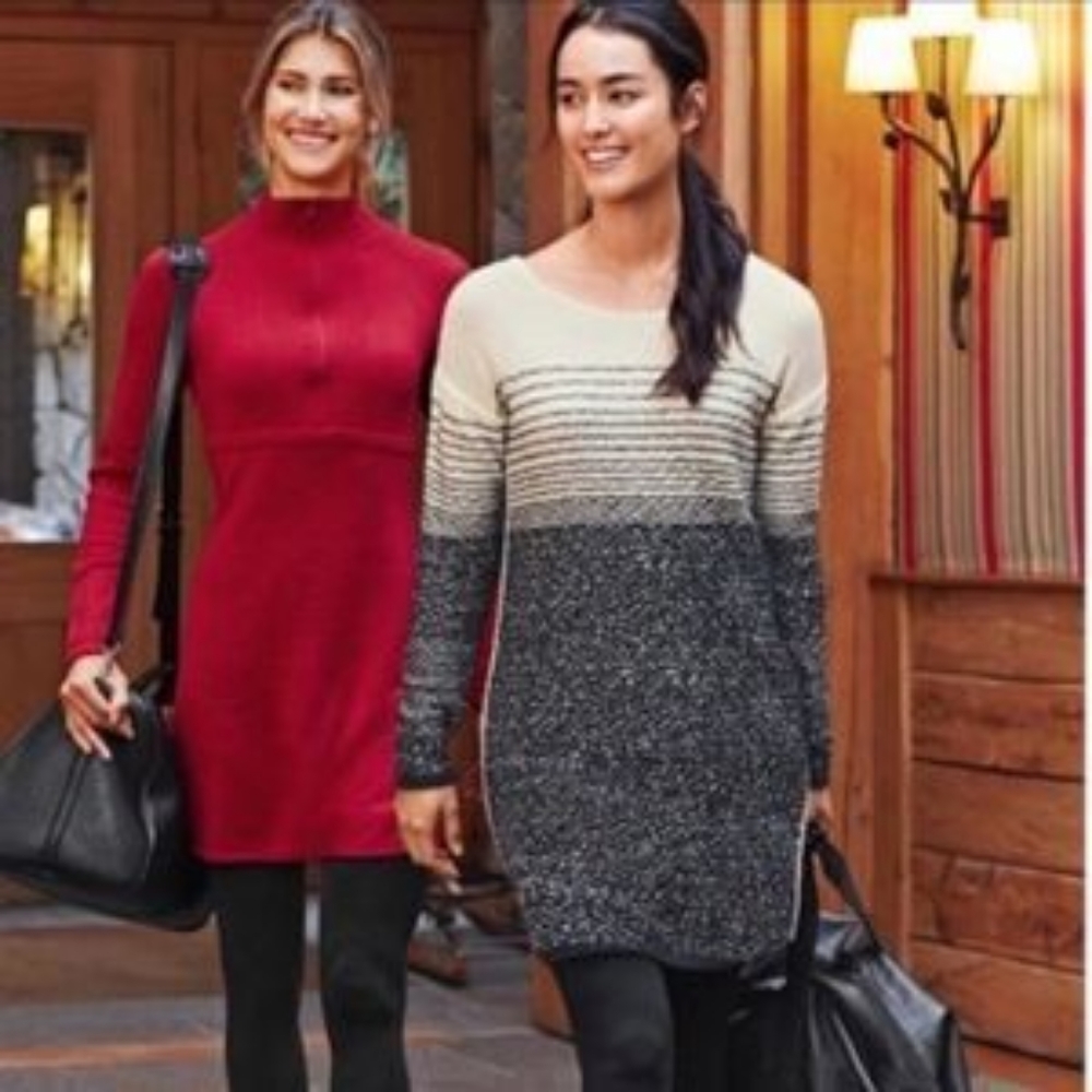 Athleta Dress Fireside Merino Wool Striped Ombre Fall Winter Boho Cozy Nordic